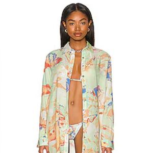 Maaji Comet Mandy‎ Printed Long Sleeve Button Front Shirt Swim Coverup